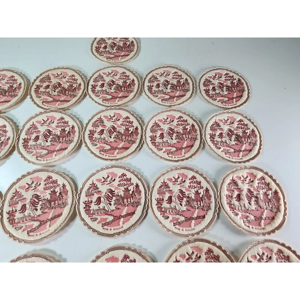 Vintage Freund Mayer Willow Ware Paper Saucermats Coasters Boxed Set of 26